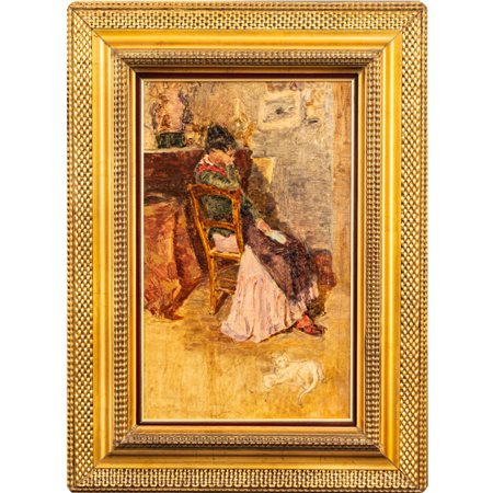 PITTORE DEL XIX SECOLO 
Interno con figura femminile