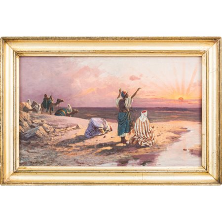 PITTORE ORIENTALE FINE '800, Olio su tela, Paesaggio Orientale