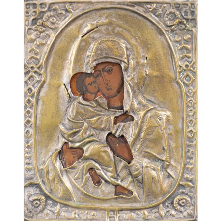 SCUOLA RUSSA DEL XIX SECOLO, Madonna con Bambino, Icona