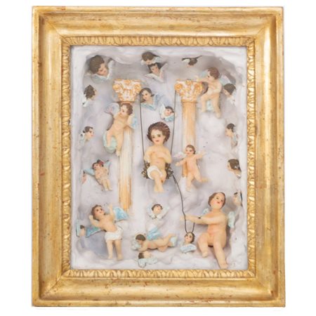 COMPOSIZIONE in ceroplastica entro teca