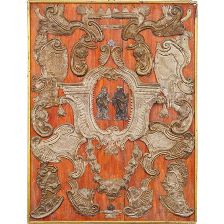 PANNELLO in legno con applicazioni in ottone sbalzato