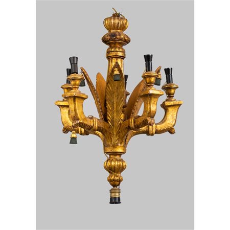 LAMPADARIO stile Luigi XVI a cinque luci in legno dorato