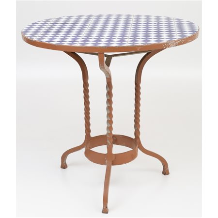 TAVOLINO in ferro, piano in ceramica