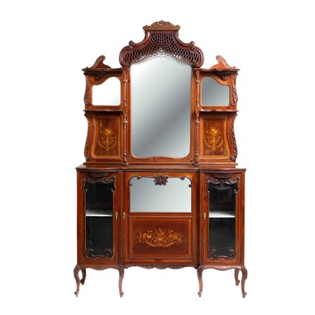 ETAGERE con vetrina in mogano