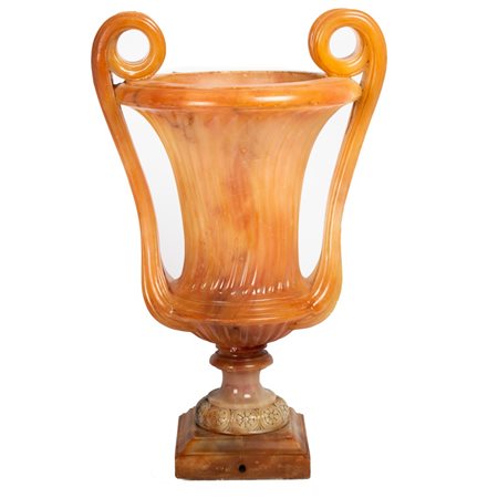 VASO a cratere deco' in alabastro rosato