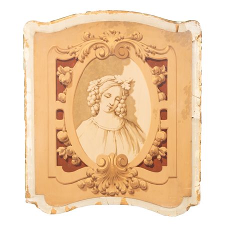 SOPRAPORTA in legno dipinto "Mezzo busto figura femminile"