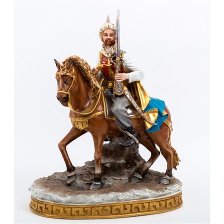 SCULTURA in porcellana raffigurante "Arabo a cavallo"