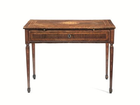 Scrittoio, Lombardia, fine sec. XVIII, in radica di noce intarsiata e...