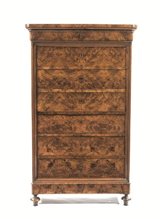 Secrétaire, Lombardia, metà sec. XIX, in radica di noce, piano rettangolare,...