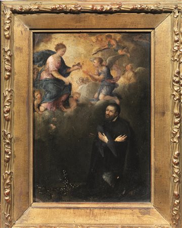 Scuola Italia settentrionale, sec. XVIIIVISIONE DI UN SANTO olio su rame, cm...