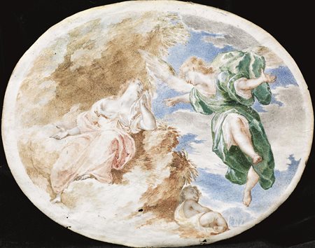 Scuola italiana, sec. XVIIIAPPARIZIONE DI UN ANGELOtempera policroma su carta...