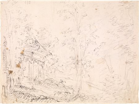 Anonimo, sec. XVIIIPAESAGGIO CON TEMPIETTOgessetto nero su carta vergellata....