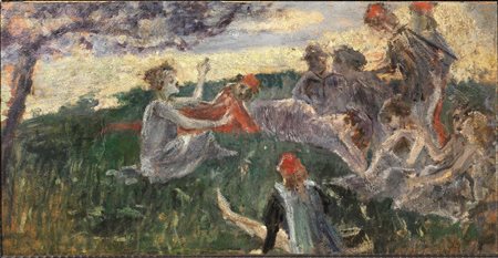 Luigi Conconi(Milano 1852 - 1917)BOZZETTO PER I NOVELLIERIolio su cartone, cm...