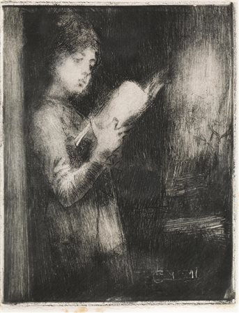 Luigi Conconi(Milano 1852 - 1917)LETTRICE ca. 1888acquaforte e monotipo. mm...