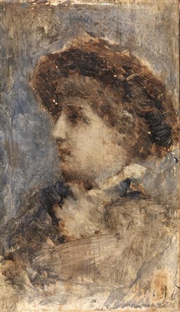 Daniele Ranzoni(Intra, Novara 1843 - 1889)SCHIZZO PER RITRATTO DI GIOVANEolio...