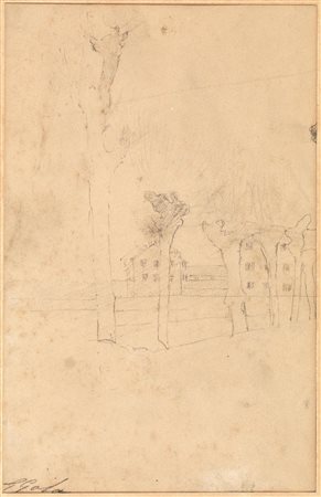 Emilio Gola(Milano 1851 - 1923)BARCONE SUL NAVIGLIOPAESAGGIO CON FILARE DI...