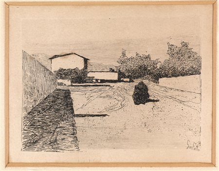 Giovanni Fattori(Livorno 1825 - 1908)UNA STRADAAcquaforte su zinco. mm...