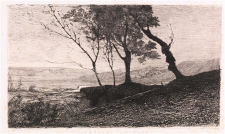 Vittorio Avondo(Torino 1836 - Torino 1910)CAMPAGNA ROMANA. 1870acquaforte e...