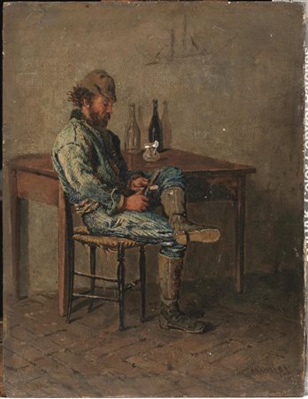 Pietro Michis(Milano 1834 - Milano 1903)BEVITORE ALL'OSTERIAolio su cartone,...