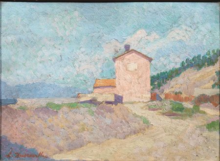 Leonardo Dudreville(Venezia 1885 - Ghiffa 1975)LA CASA ROSAolio su tavoletta,...