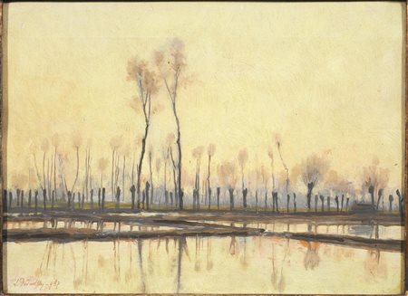 Leonardo Dudreville(Venezia 1885 - Ghiffa 1975)LA RISAIAolio su tavoletta, cm...