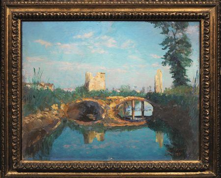 Gianni Maimeri(Varano Borghi 1884 - Milano 1951)PONTE SUL FIUMEolio su...
