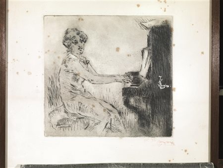 Luigi Conconi(Milano 1852 - 1917)FANCIULLA AL PIANOFORTE. ca. 1913acquaforte...