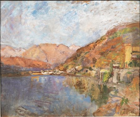 Vittorio Castagneto(Rapallo 1875 - Torino 1958)PAESAGGIO LACUSTREolio su...