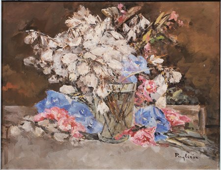 Scuola italiana, sec. XXBICCHIERE CON FIORE acquarello su carta, cm 30x20...