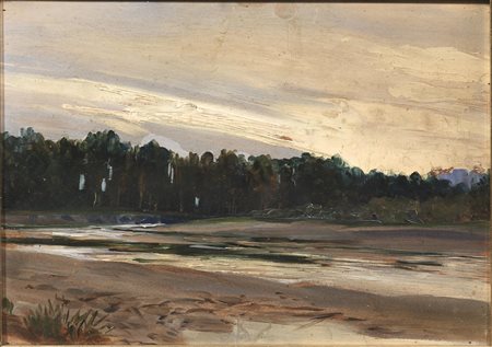 Francesco Rovetta(Brescia 1849 - Brescia 1932)PAESAGGIO FLUVIALEolio su...