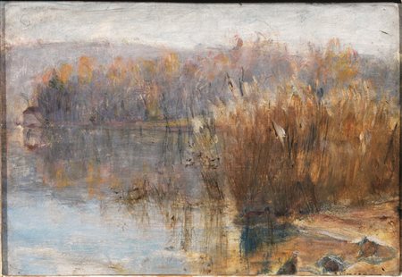 Remo Taccani(Milano 1891 - 1973)LAGO D'ORTAolio su tavola, cm...