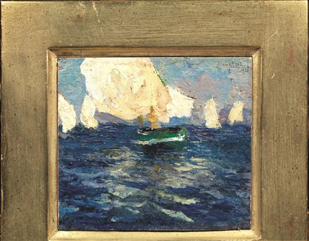 Ludovico Cavalieri(Milano 1867 - Cento 1942)BARCHEolio su cartone, cm...