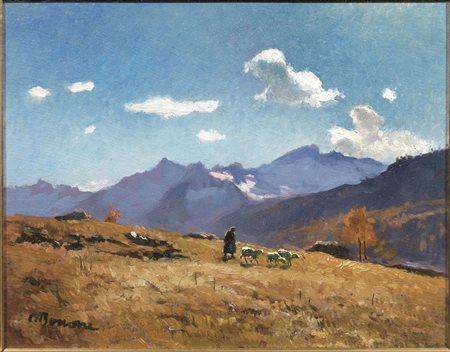 Carlo Bonomi(Milano 1880 - 1961)CONTROLUCE MATTINO D'AUTUNNO SUI PASCOLI...