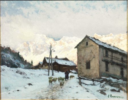 Carlo Bonomi(Milano 1880 - 1961)PRIMA NEVE A BOCCA DI MACCUGNAGA, STRADA DI...