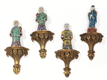 Otto sculture, Cina, sec XIX, in porcellana policroma raffiguranti saggi e...