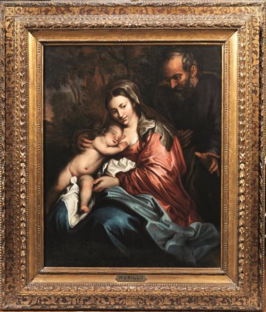 Seguace di Antoon van Dyck, sec. XVII SACRA FAMIGLIA olio su tela, cm...