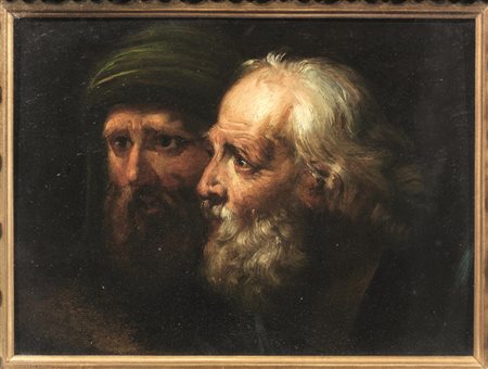 Attribuito a Biagio Martini(1761 - 1840)DUE VOLTI MASCHILI olio su tavola, cm...
