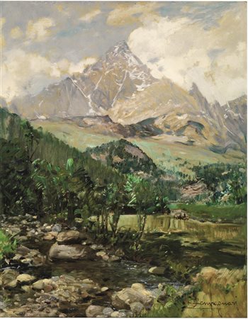 Osvaldo CompagnoniIL MONVISO VALLE PO olio su masonite, cm 50x40 firmato sul...