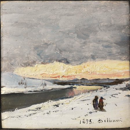 Lorenzo Delleani(Pollone 1840 - Torino 1908)TRAMONTO SULLE NEVIolio su...