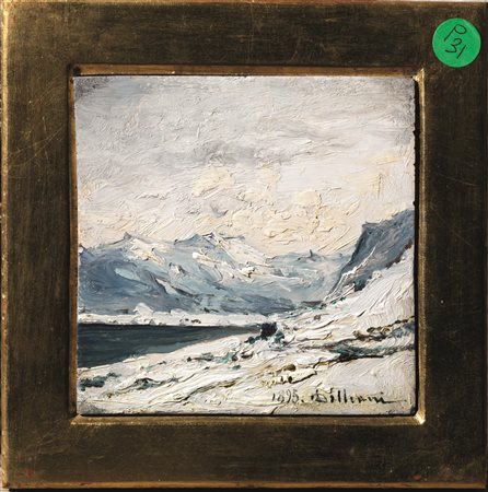 Lorenzo Delleani(Pollone 1840 - Torino 1908)SCORCIO DI MONTAGNE INNEVATEolio...