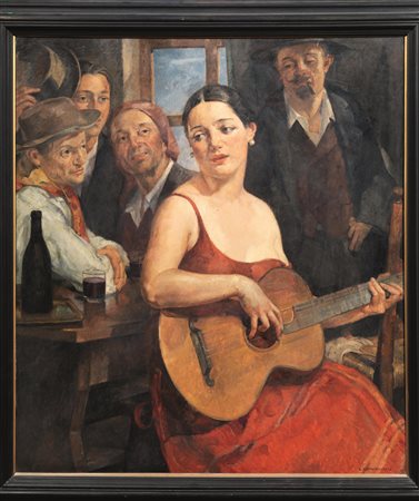 Luigi Boffa Tarlatta (1889 - 1965) NELLA LOCANDA olio su compensato, cm...