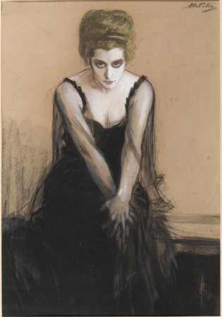 Scuola italiana sec. XIXFIGURA FEMMINILE SEDUTA carboncino rialzato a biacca,...