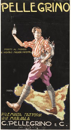 MARSALA PELLEGRINOTempera su carta. mm 855x455. Bozzetto pubblicitario...