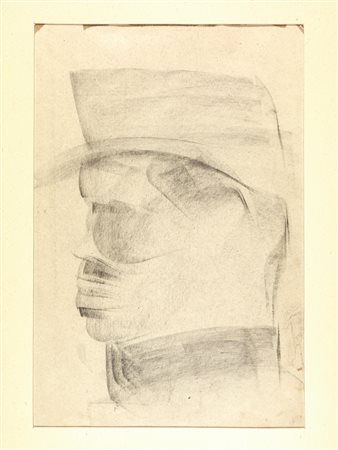 Lorenzo Viani (Viareggio 1882 - Ostia 1939) PROFILO DI SOLDATO gessetto nero...