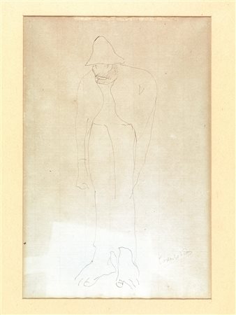 Lorenzo Viani (Viareggio 1882 - Ostia 1939) FIGURA MASCHILE IN PIEDI penna e...