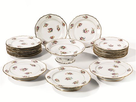 Servito di piatti da dolce,Ginori, fine sec. XIX, in porcellana fondo bianco...