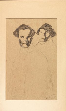 Lorenzo Viani (Viareggio 1882 - Ostia 1939) DUE FIGURE MASCHILI Matita nera e...