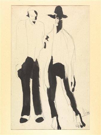Lorenzo Viani (Viareggio 1882 - Ostia 1939) DUE FIGURE MASCHILI IN PIEDI...