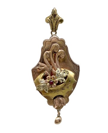 Spilla/pendentif borbonica, oro basso titolo.