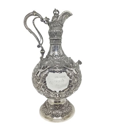 Elegante ed importante caraffa di vino in argento 925 collezione "Armada" Londra , 1902